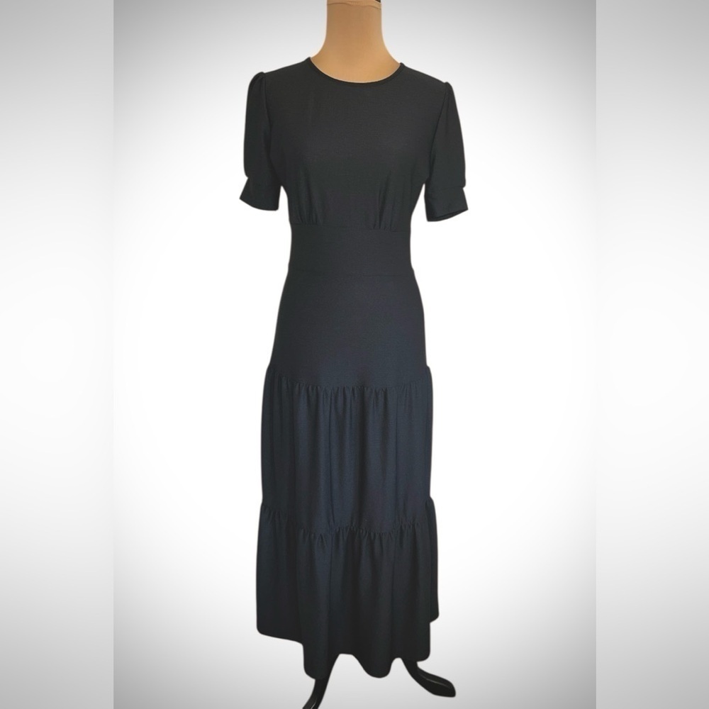 Topshop Black Tiered Midi Dress Size 6